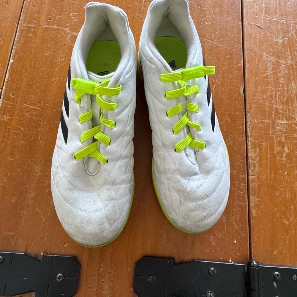 Kids White and Black Adidas Copa turf shoes